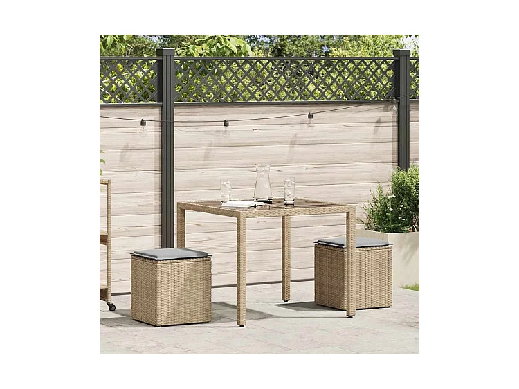 Tabourets de jardin avec coussins lot de 2 beige résine tressée