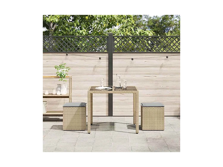 Tabourets de jardin avec coussins lot de 2 beige résine tressée