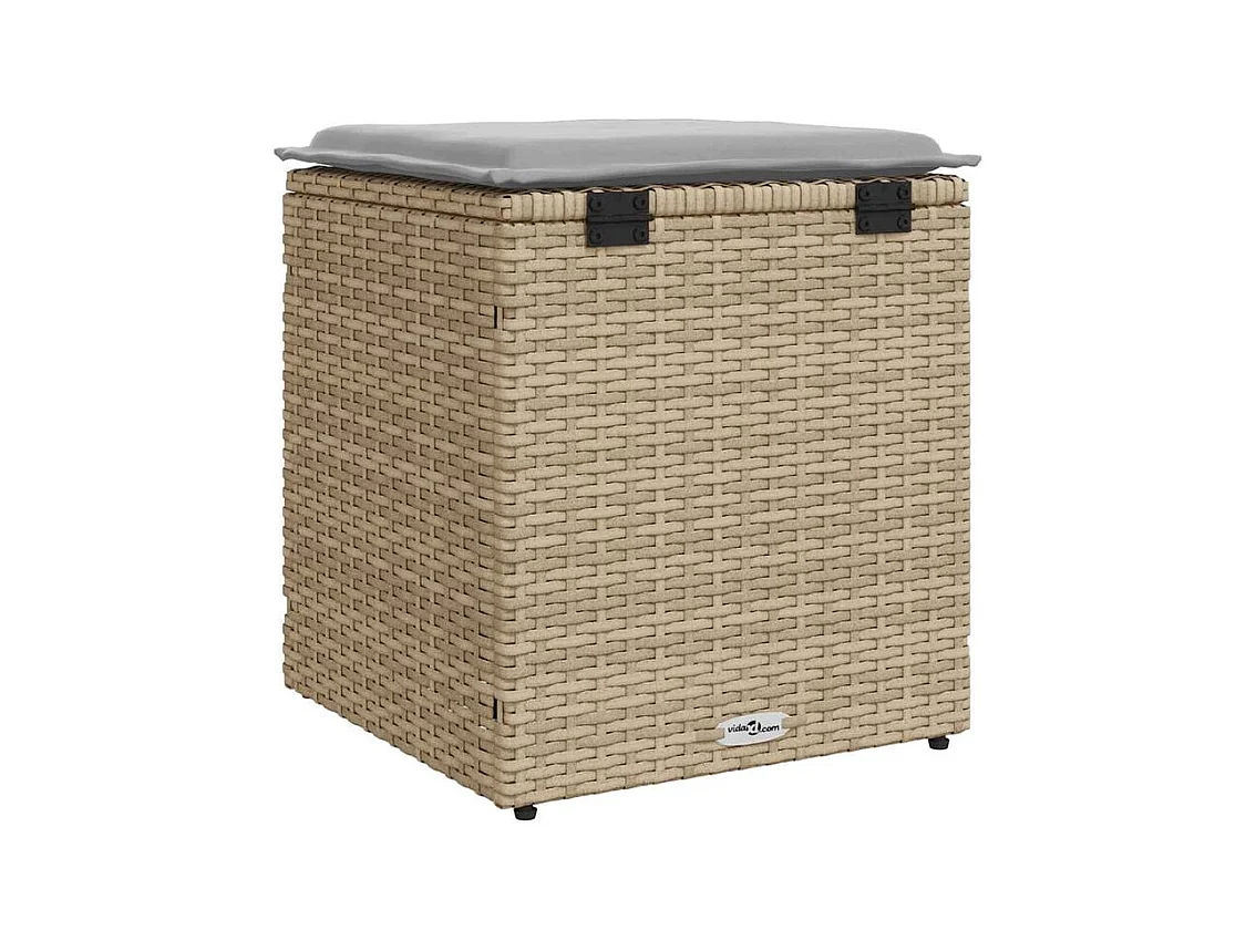 Tabourets de jardin avec coussins lot de 2 beige résine tressée