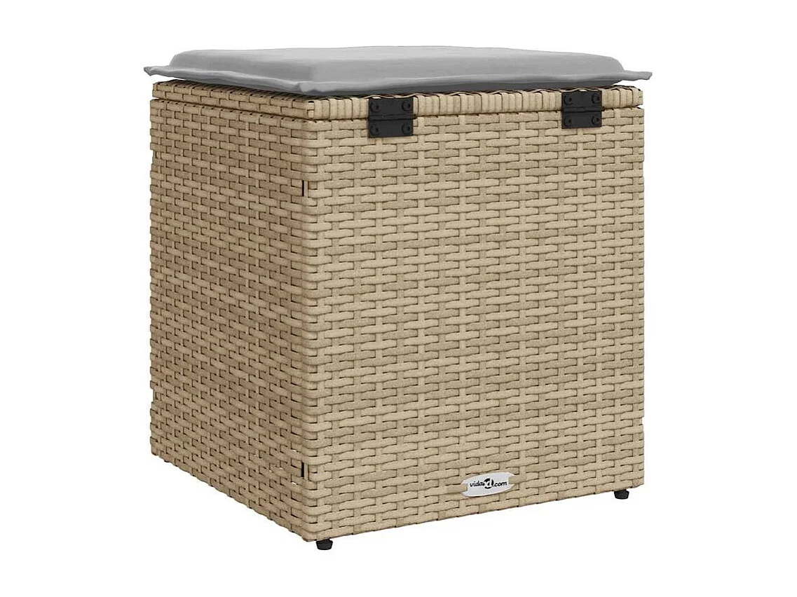 Tabourets de jardin avec coussins lot de 2 beige résine tressée