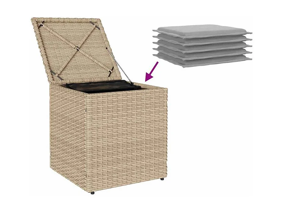 Tabourets de jardin avec coussins lot de 2 beige résine tressée