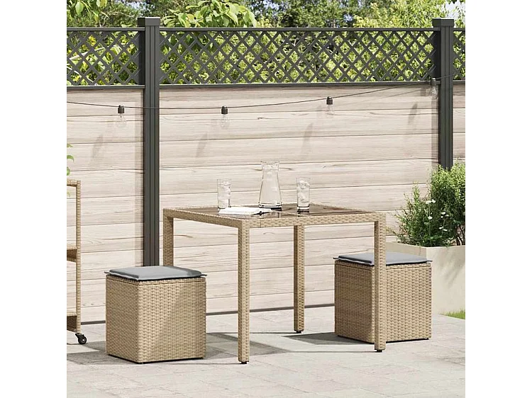 Tabourets de jardin avec coussins lot de 2 beige résine tressée