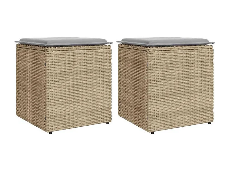 Tabourets de jardin avec coussins lot de 2 beige résine tressée