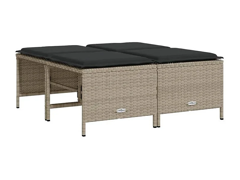 Tabourets de jardin avec coussins lot de 4 gris clair rotin