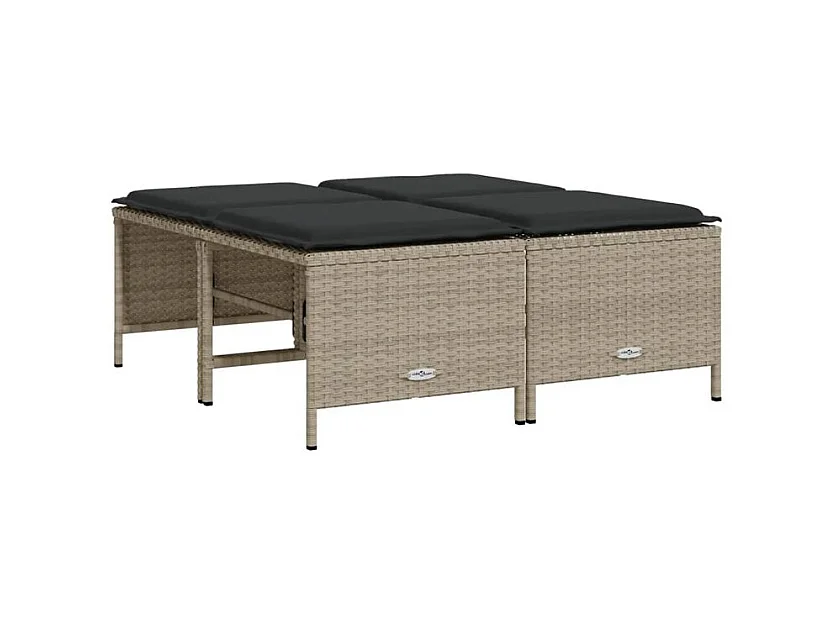 Tabourets de jardin avec coussins lot de 4 gris clair rotin