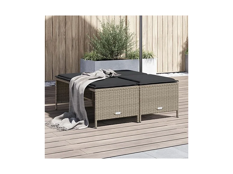 Tabourets de jardin avec coussins lot de 4 gris clair rotin