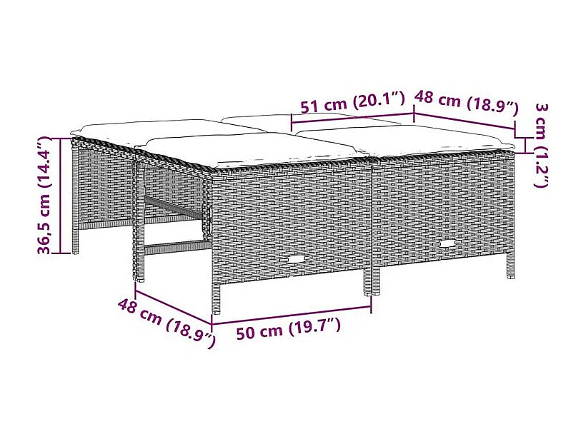 Tabourets de jardin avec coussins lot de 4 gris clair rotin