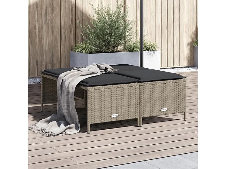 Tabourets de jardin avec coussins lot de 4 gris clair rotin