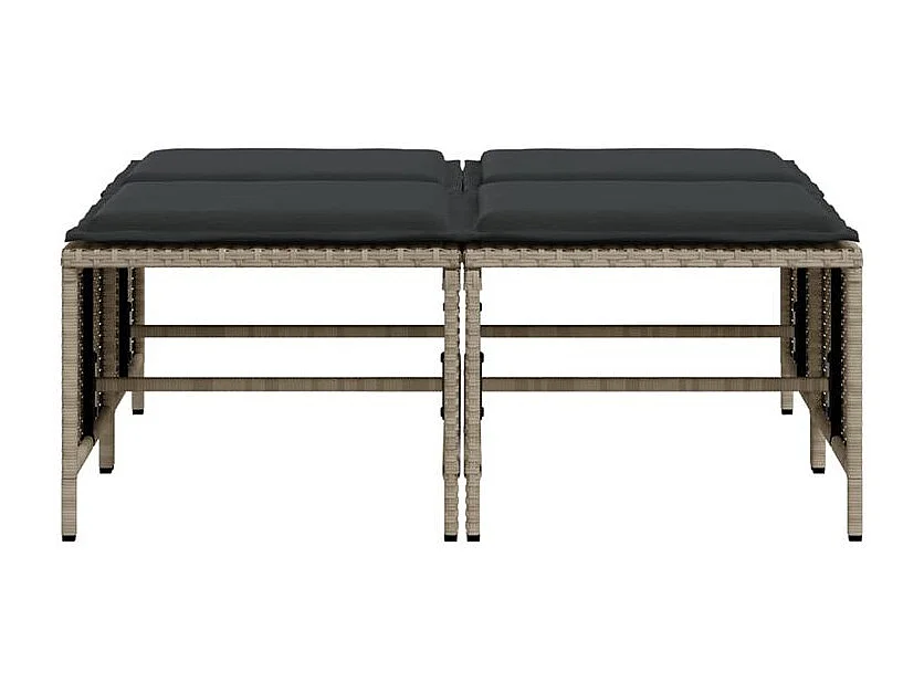 Tabourets de jardin avec coussins lot de 4 gris clair rotin