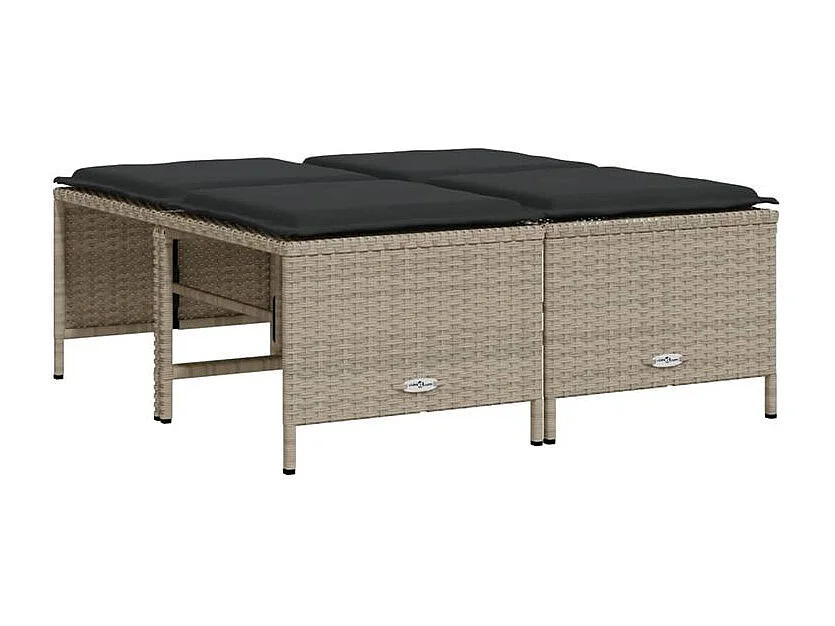 Tabourets de jardin avec coussins lot de 4 gris clair rotin