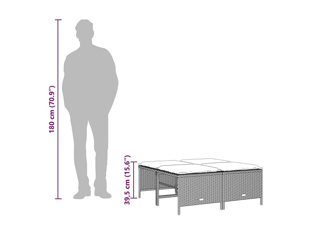 Tabourets de jardin avec coussins lot de 4 gris clair rotin