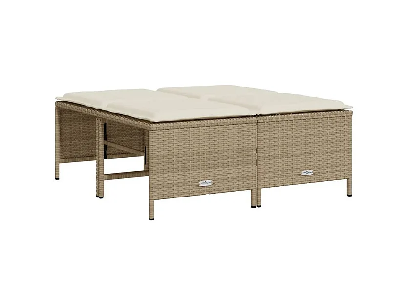 Tabourets de jardin avec coussins lot de 4 beige résine tressée