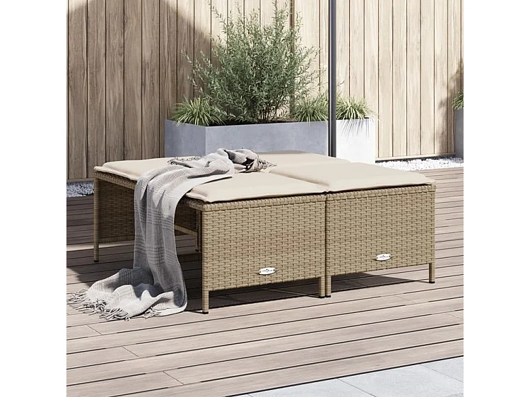 Tabourets de jardin avec coussins lot de 4 beige résine tressée