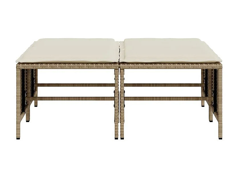 Tabourets de jardin avec coussins lot de 4 beige résine tressée