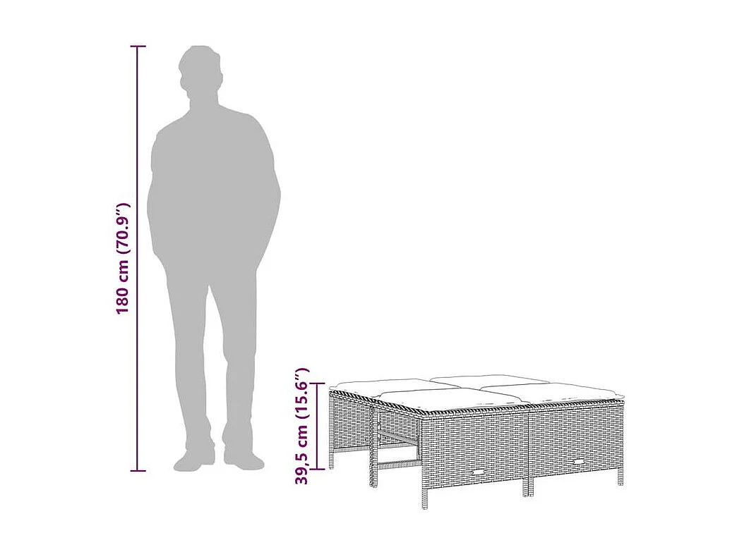 Tabourets de jardin avec coussins lot de 4 beige résine tressée