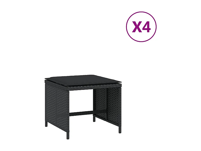Tabourets de jardin avec coussins 4 pcs noir 41x41x36 rotin
