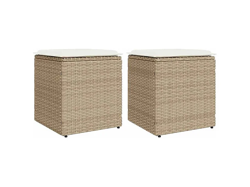 Tabourets de jardin avec coussins lot de 2 beige résine tressée