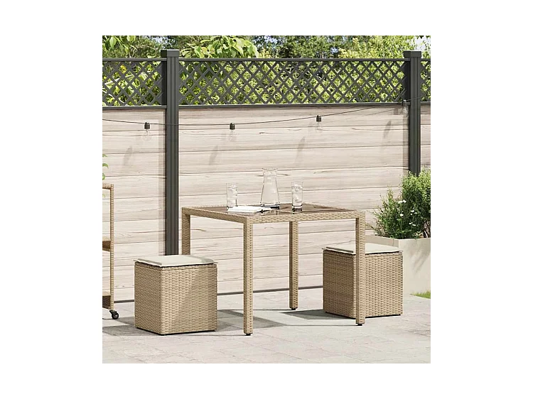 Tabourets de jardin avec coussins lot de 2 beige résine tressée
