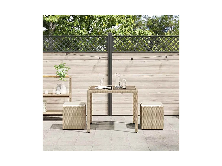 Tabourets de jardin avec coussins lot de 2 beige résine tressée