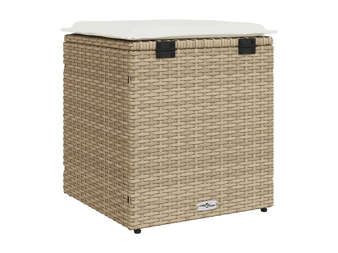 Tabourets de jardin avec coussins lot de 2 beige résine tressée