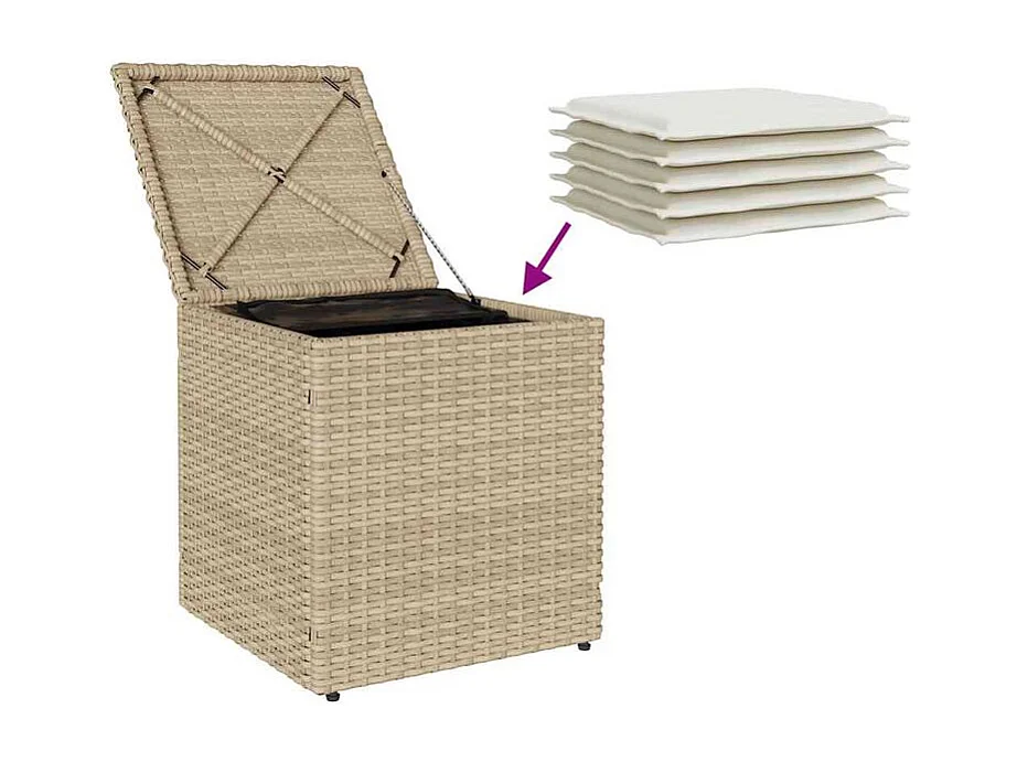 Tabourets de jardin avec coussins lot de 2 beige résine tressée