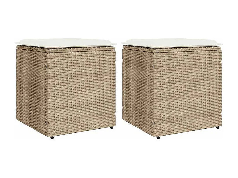 Tabourets de jardin avec coussins lot de 2 beige résine tressée