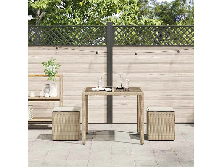 Tabourets de jardin avec coussins lot de 2 beige résine tressée