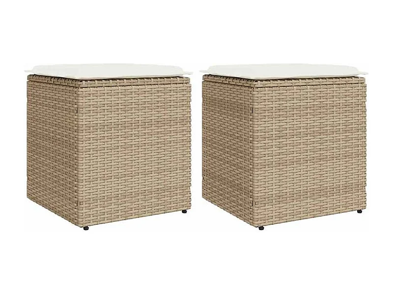 Tabourets de jardin avec coussins lot de 2 beige résine tressée