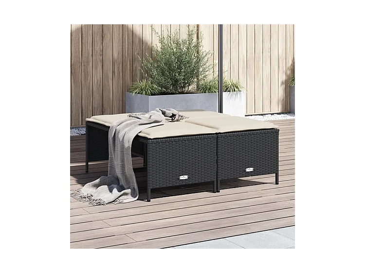 Tabourets de jardin avec coussins lot de 4 noir résine tressée