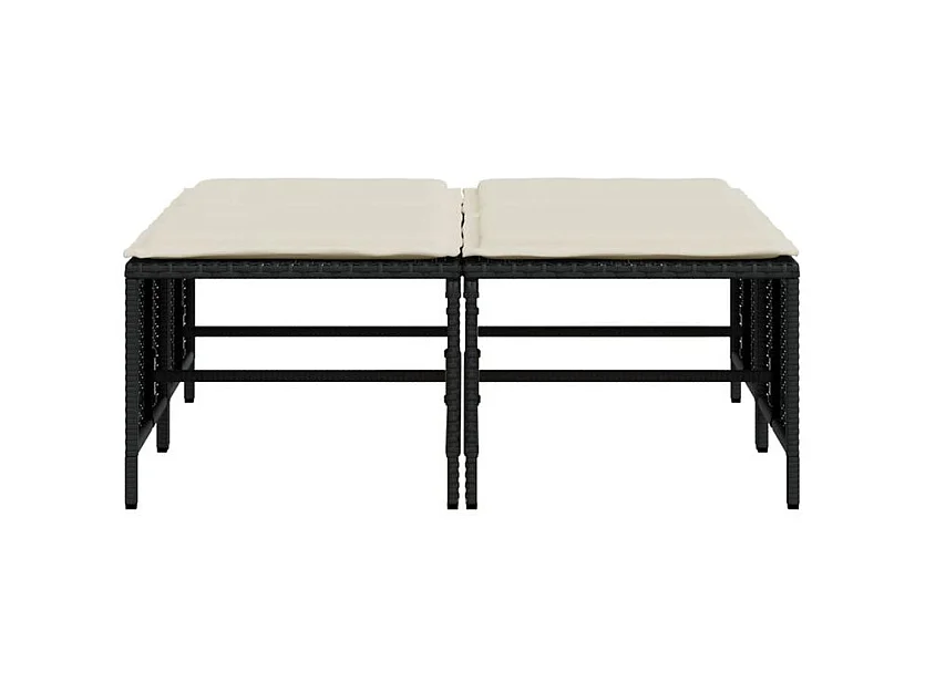 Tabourets de jardin avec coussins lot de 4 noir résine tressée