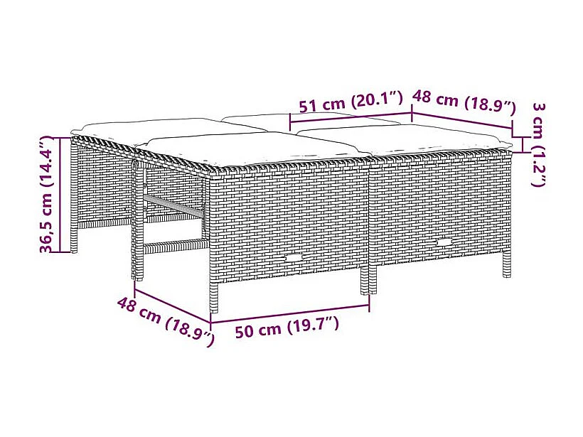 Tabourets de jardin avec coussins lot de 4 noir résine tressée