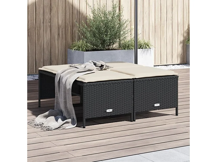 Tabourets de jardin avec coussins lot de 4 noir résine tressée