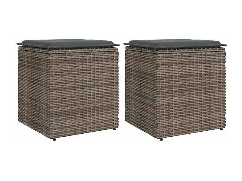 Tabourets jardin coussins lot de 2 gris 40x40x43 poly rotin