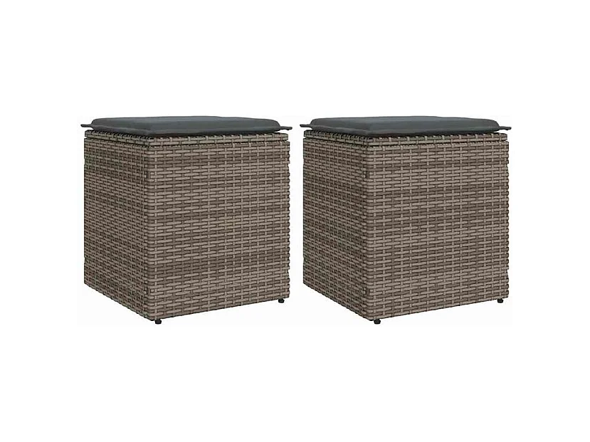 Tabourets jardin coussins lot de 2 gris 40x40x43 poly rotin