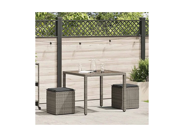 Tabourets jardin coussins lot de 2 gris 40x40x43 poly rotin