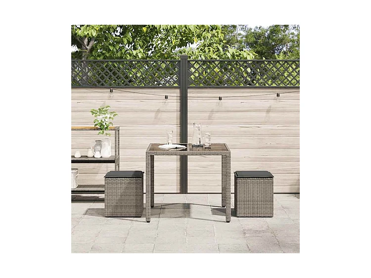 Tabourets jardin coussins lot de 2 gris 40x40x43 poly rotin