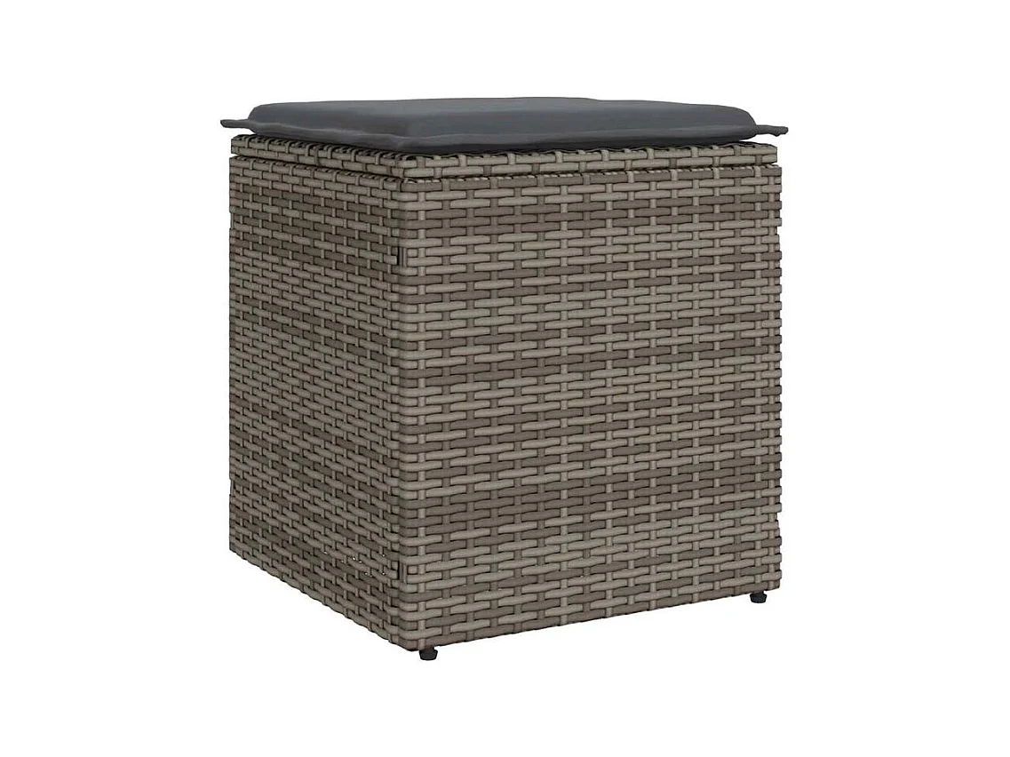 Tabourets jardin coussins lot de 2 gris 40x40x43 poly rotin