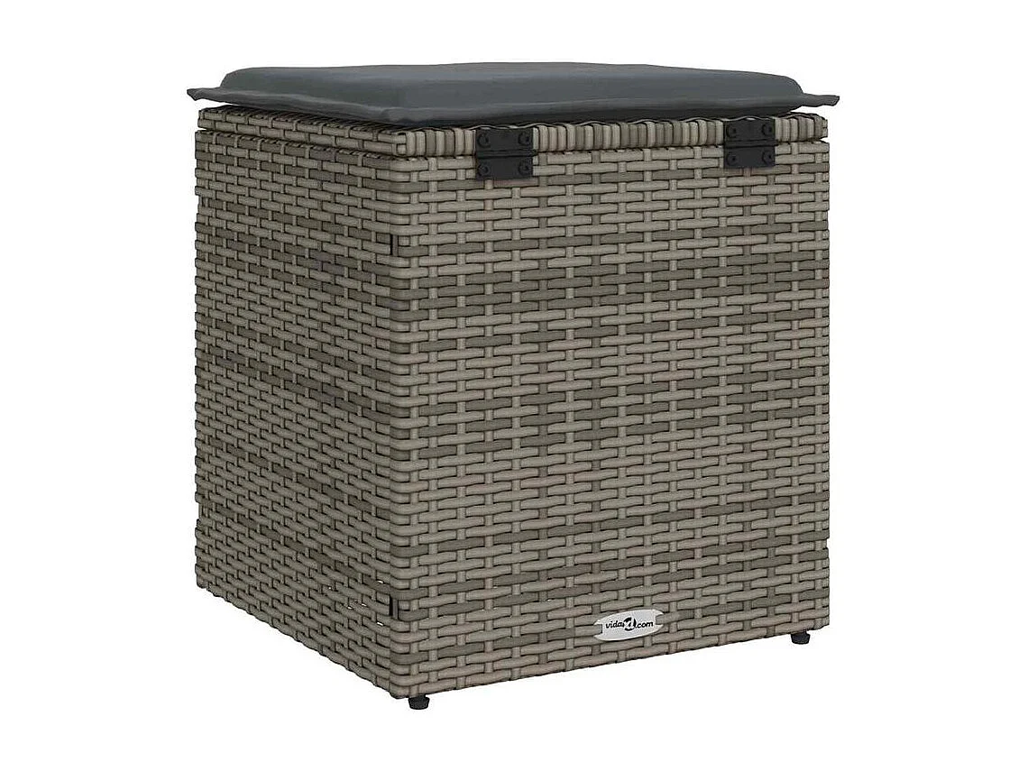 Tabourets jardin coussins lot de 2 gris 40x40x43 poly rotin