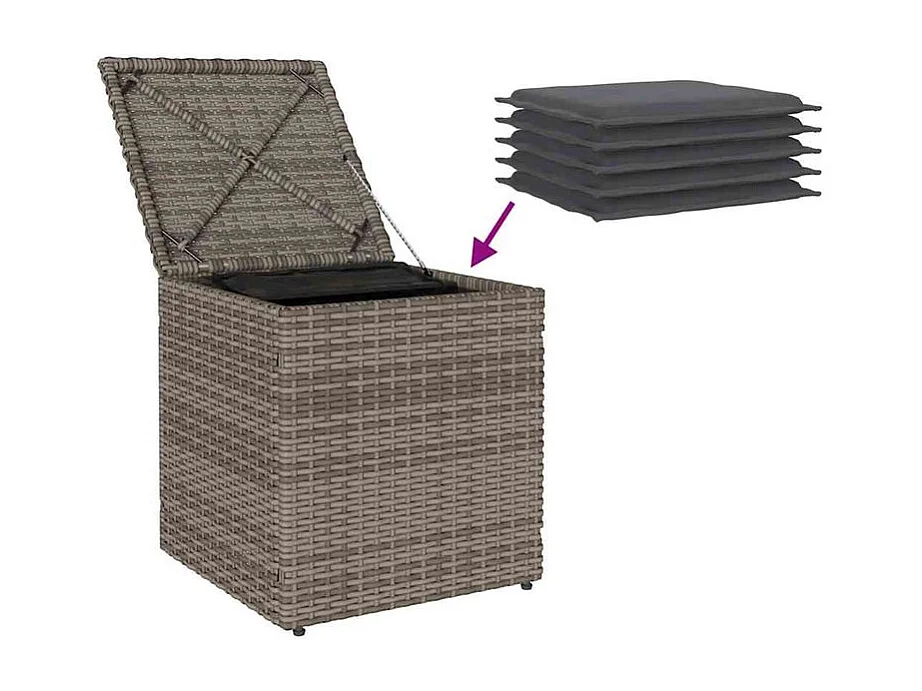 Tabourets jardin coussins lot de 2 gris 40x40x43 poly rotin