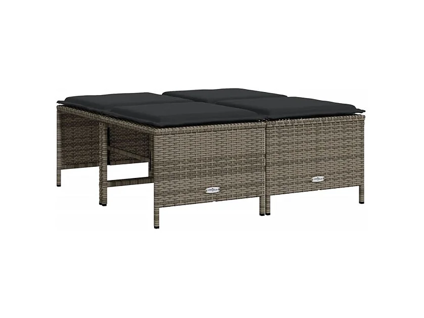 Tabourets de jardin avec coussins lot de 4 gris résine tressée