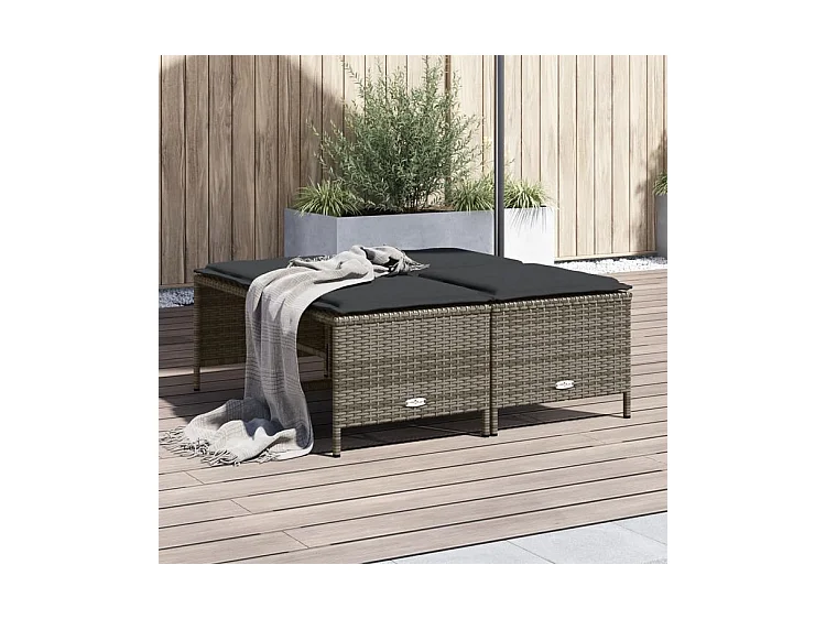 Tabourets de jardin avec coussins lot de 4 gris résine tressée