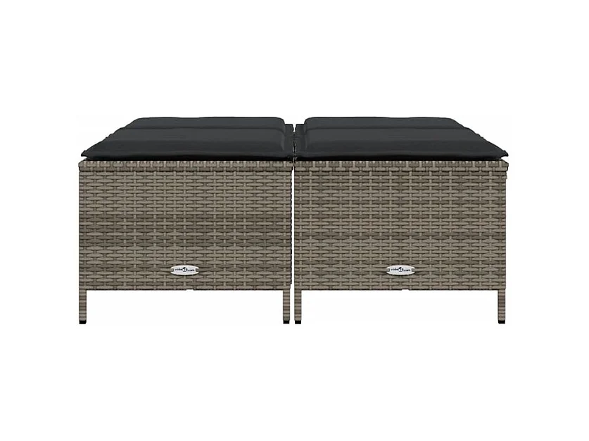 Tabourets de jardin avec coussins lot de 4 gris résine tressée