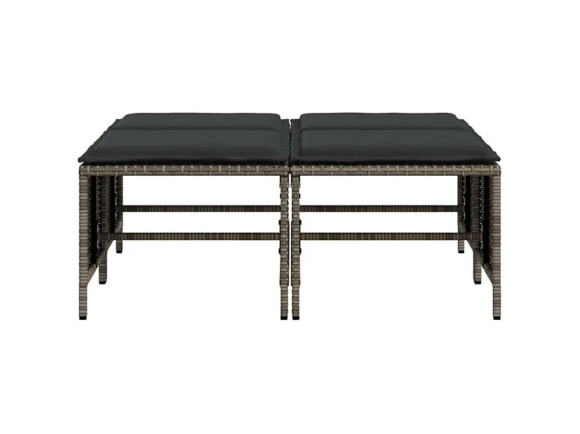 Tabourets de jardin avec coussins lot de 4 gris résine tressée