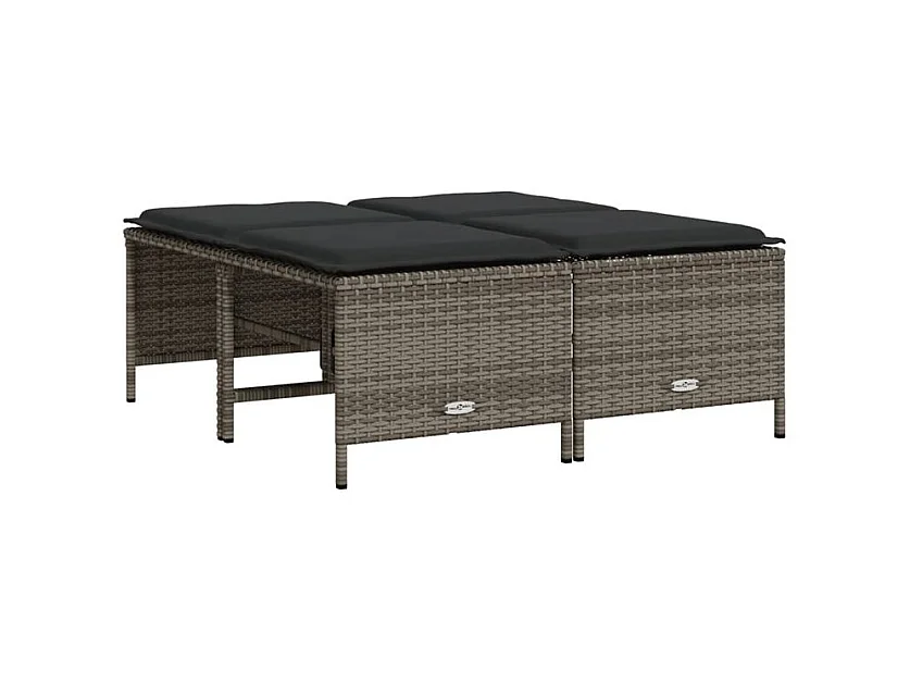 Tabourets de jardin avec coussins lot de 4 gris résine tressée