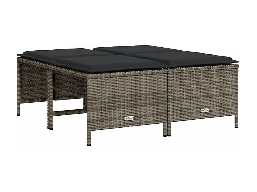 Tabourets de jardin avec coussins lot de 4 gris résine tressée