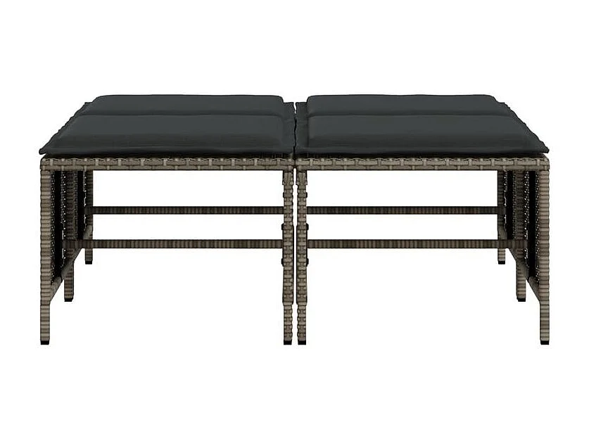 Tabourets de jardin avec coussins lot de 4 gris résine tressée