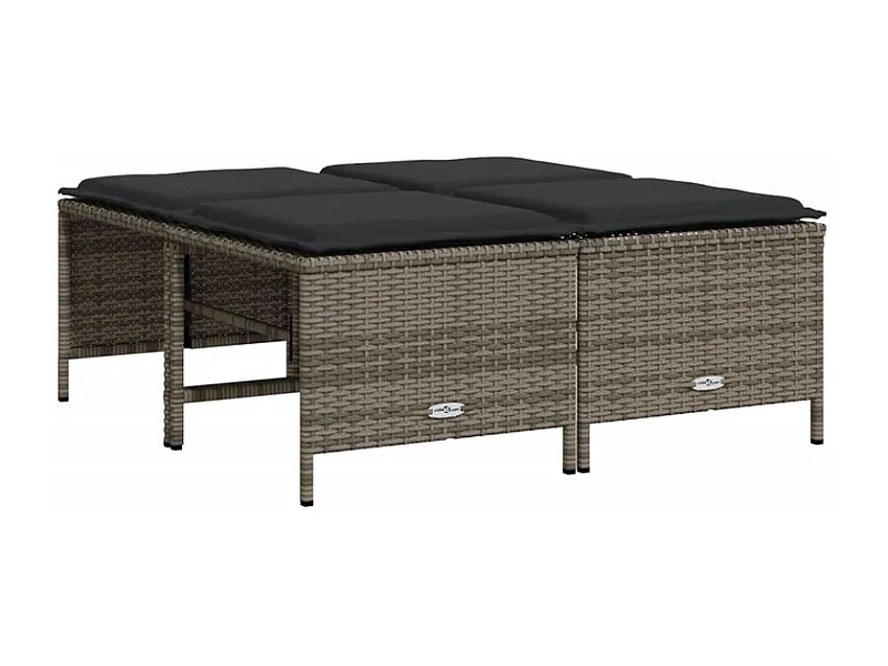 Tabourets de jardin avec coussins lot de 4 gris résine tressée