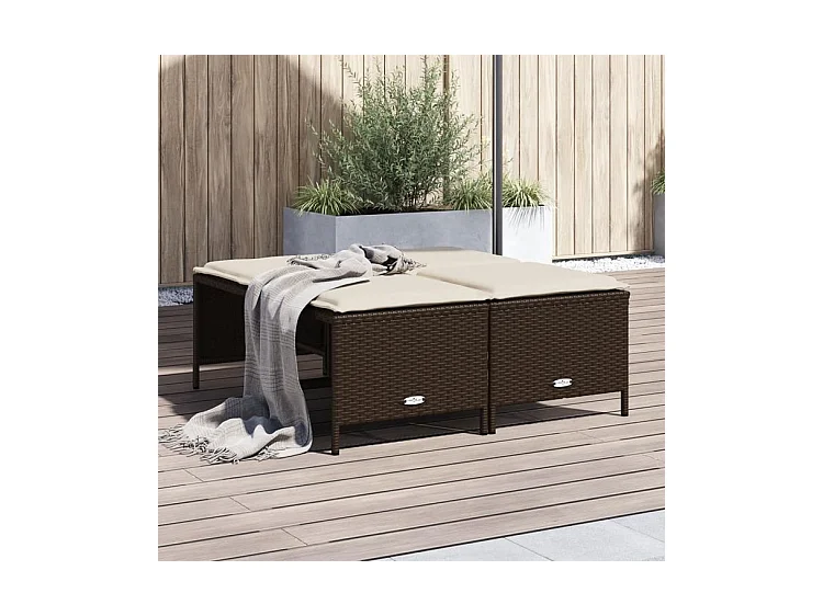 Tabourets de jardin avec coussins lot de 4 marron poly rotin