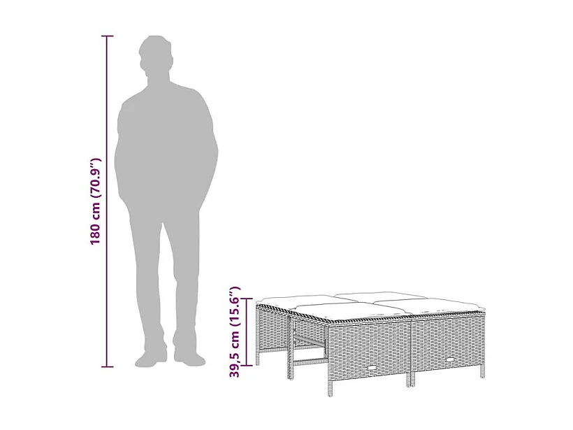 Tabourets de jardin avec coussins lot de 4 marron poly rotin
