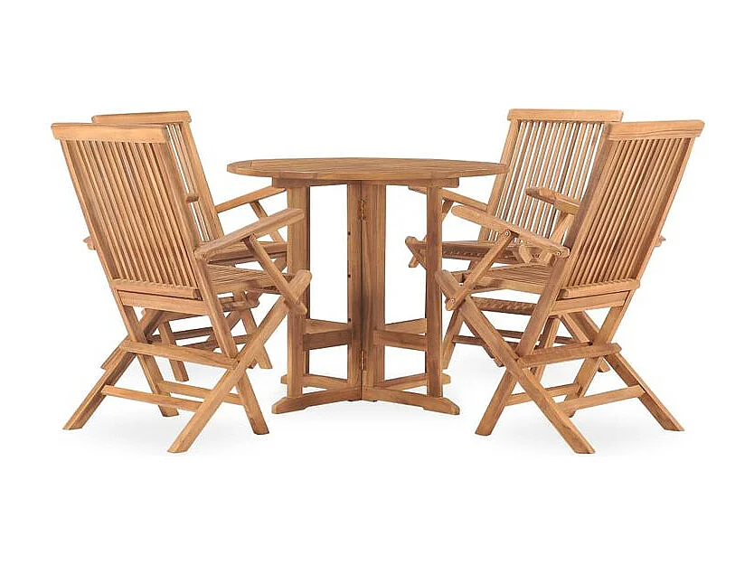 Mobilier à dîner d'extérieur pliable 5 pcs Bois solide de teck